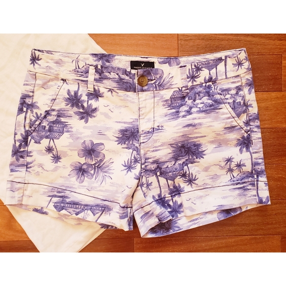 American Eagle Outfitters Pants - AEO Midi Stretch Tropical  Blue Short 10